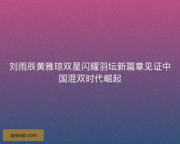 刘雨辰黄雅琼双星闪耀羽坛新篇章见证中国混双时代崛起